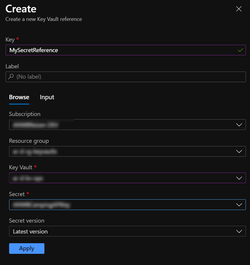Create key vault reference in App Configuration
